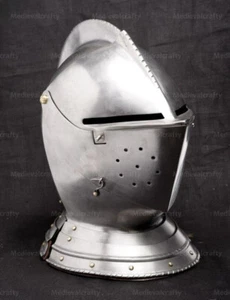 Mittelalter 16 Gauge Stahlarmet geschlossener Helm deutscher Helm poliert Armet Helmet - Bild 1 von 7