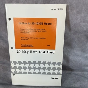 Vintage 1988 Tandy 25-1032E 20 Meg Hard Disk Card Manual Only - Picture 1 of 7