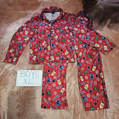 New Boys XL Joe Boxer Emoji Face Santa Hat Christmas Tree 2 Piece Pajama Set NWT - Image 1 of 4