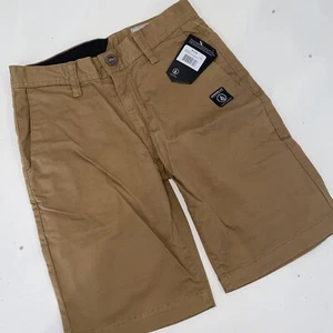26 12 Yr  Volcom Boys Tab Khaki Frickin Boys Shorts Stretch Back To School - Picture 1 of 7