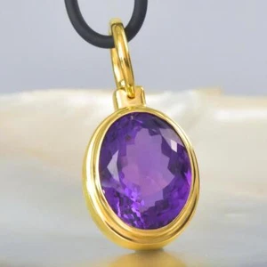 Purple Amethyst Diamond & 18K Gold Vermeil over Sterling Silver Pendant 9.62 g - Picture 1 of 12