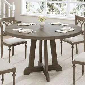 47" Farmhouse Wood Dining Table Small Round Dinner Table Kitchen Table for 4 - Picture 1 of 7