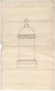 Dibujo original a lápiz monumento cementerio de tumbas francés de principios del siglo XIX - Imagen 1 de 1
