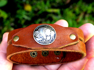 Cuff Bracelet customize  Bison leather authentic Buffalo Indian Nickel coin 