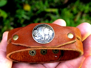 Cuff Bracelet customize Bison leather authentic Buffalo Indian Nickel coin - Picture 1 of 7
