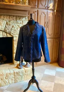 “DIALOGUE” WASHABLE SUEDE FULLY LINED JACKET W/ FRINGE TRIM SZ L FABULOUS!! - Picture 1 of 12