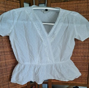 LOFT Embroidered Ruffle Blouse Women Med Petite Cotton Feminine Romantic Pintuck - Picture 1 of 6