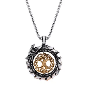Collar Colgante Oro Vikingo Dragón Árbol de la Vida Para Hombres Nudo Irlandés Plata Regalo - Imagen 1 de 5