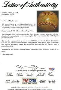 1948 Pirates Team Signed Baseball PSA/DNA LOA Ralph Kiner Tiny Bonham Bill Meyer