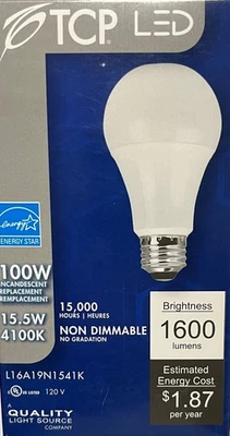 TCP L16A19N1541K Non-Dimmable 4100K LED 15.5W=100W Replacement - Image 1 of 2