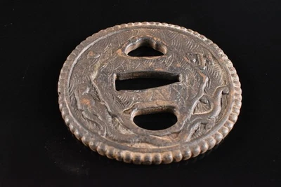 U5761: Antiguo Dragón de Hierro Japonés Joya Escultura TSUBA Espada Piezas Katana Samurai Foto 1 de 4