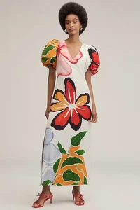 Neu von Anthropologie Puffärmel A-Linie Maxikleid Elfenbein L Neu mit Etikett - Bild 1 von 4