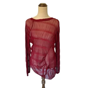Lorena Laing Sz 12 Red Sheer Stretch Crinkle Top Art to Wear Ruched Dressy Event - Picture 1 of 6