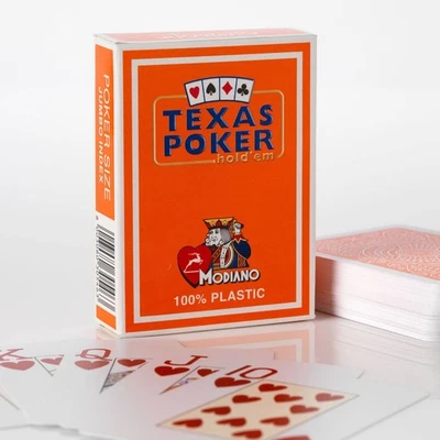 Texas Poker Hold Em Orange Playing Cards Deck Modiano Jumbo Index Poker Size New - Image 1 of 4