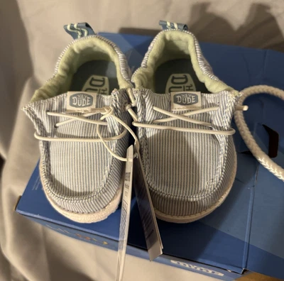 Zapatos Hey Dude Lil Dude Infantil Bebé Niño Sin Cordones A Rayas Azul Talla C2, ¡NUEVOS EN CAJA! Foto 1 de 4