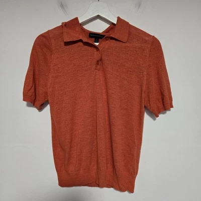 Suéter Polo Banana Republic Para Mujer Talla S Mezcla de Lino Manga Corta Naranja Foto 1 de 4