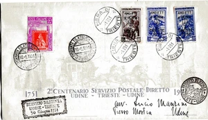 piego da UDINE del 1951 SERVIZIO DILIGENZA rispedito da TRIESTE A.M.G. F.TT. aff - Imagen 1 de 2