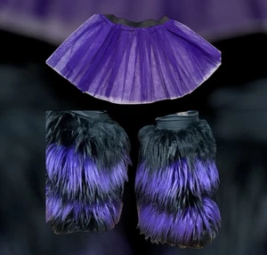 Lila Schwarz Tutu Rock Stulpen Flauschig Halloween Beinwärmer Damen Kostüm - Bild 1 von 1