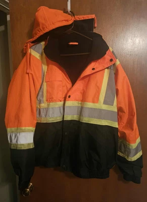 Hi Vis Class 2 Insulated Safety Jacket Bomber Jacket Coat Fleece Reflective - Image 1 of 4