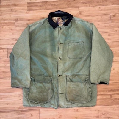 Vintage distressed and super  faded light green anchor blue chore jacket - Image 1 of 4