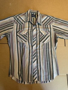 Vintage 90s Wrangler Western Rodeo Bushpopper Pearl Snap Shirt Mens L - Picture 1 of 10