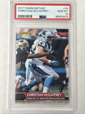 PSA 10 Christian McCaffrey 2017 Panini Instant Football Rookie RC #/66 #34 POP 4 - Image 1 of 2