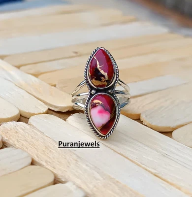 Red Rose Dahlia Mohave Turquoise Ring, 925 Sterling Silver Ring, Handm  All size - Image 1 of 4