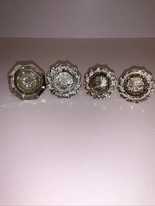 Set of 4 Vintage Glass Door Knobs with Brass Bases – Octagon Crystal Style ! - Picture 1 of 9