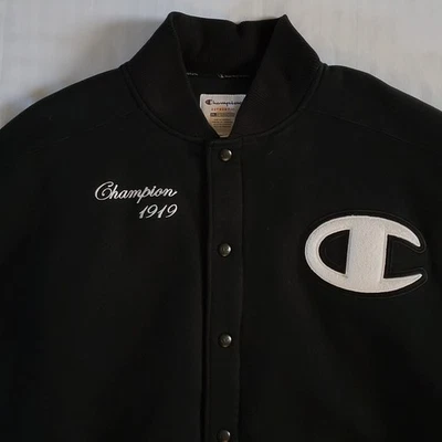 Chaqueta de bombardero universitaria Champion 1919 Letterman para hombre XXL negra acolchada perla broches de presión Foto 1 de 4