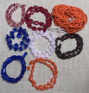 Vintage German Pressed Glass Bead Lot Variety Multicolored Organic Shape - Picture 1 of 8
