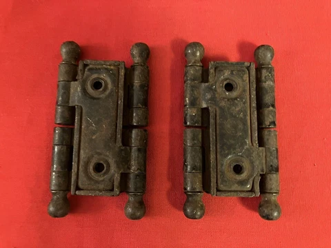 1 Set of Antique Screen Door Hinges: Unusual Design (~4" x ~2.25" x ~0.6") Cover