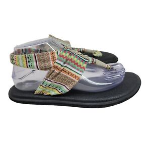 Sanuk Sandals Womens sz 8 Slingback Thong Flip Flops green Fabric Open Toe Flats
