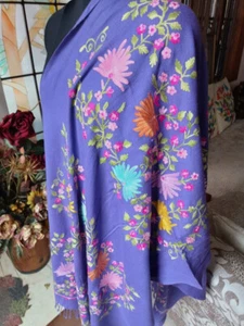 100% CACHEMIRA PASHMINA ~ ESTOLA BORDADA FLORAL CREWEL ~ 12 OPCIONES DE DISEÑO - Imagen 1 de 10