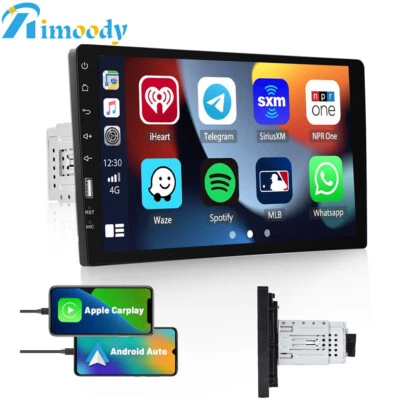 RIMOODY 9" Single 1Din Car Stereo Radio for Apple/Android Car Play Touch Screen + Camera