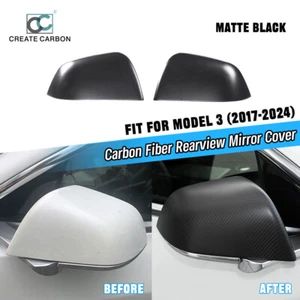 2pcs Matte Carbon Fiber Rearview Mirror Cover Caps For Tesla Model 3 (2017-2025) - Foto 1 di 8
