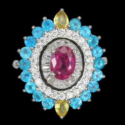 925 Sterling Silver Ring Oval Ruby Apatite Sapphire Natural Gemstone Jewelry 8 - Image 1 of 4
