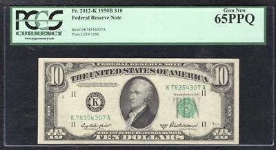 FR. 2012-K 1950-B $10 FRN FEDERAL RESERVE NOTE DALLAS, TX PCGS GEM UNC-65PPQ - Image 1 of 2