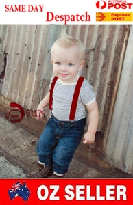 Kids Boys Girl Dark Red Solid COLOR Elastic Suspenders Braces 1 to 8 years old - Picture 1 of 2