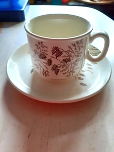 J &G Meakin Tea Cup and Saucer WINDSWEPT cream & brown - Picture 1 of 5