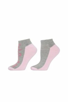 Paquete de 2 calcetines acolchados florales a rayas talla 9-11 Josie Natori para mujer rosa gris Foto 1 de 4