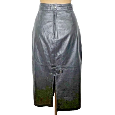 Sexy falda lápiz vintage bermans de cuero cintura alta ventilada negra 26 W x 32 L Foto 1 de 4