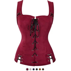 Medieval Bodice Vest for Women Renaissance Lace Up Corset Pirate Wench Waistcoat - Picture 1 of 15