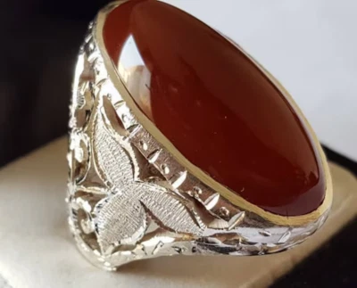 Dark Brown Yemeni Aqeeq Ring Akik Rings Aqeeq Stone Ring Aqeeq Stone Price Shia  - Image 1 of 4