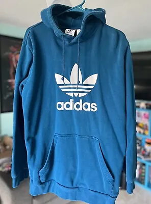 ADIDAS Originals Classic Pullover Hoodie Teal White Trefoil Logo Size L • 20€
