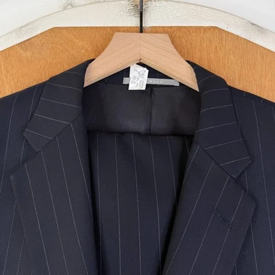 Traje Hickey Freeman Para Hombre 44L Azul Marino Rayas 2 Botones Lana Lona Pantalón 38x32 Foto 1 de 4