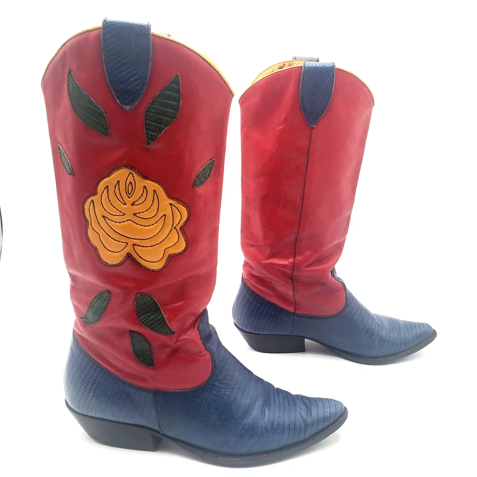 Nine West Womens Vintage Cowboy Boots Yellow Rose of Texas Leather 90s Y2K - Image 1 of 4