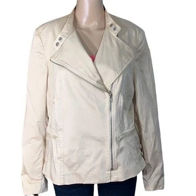 Votre Nom Womens Moto Jacket Coat Asymmetrical Zip Lightweight Beige Size 12 - Изображение 1 из 4