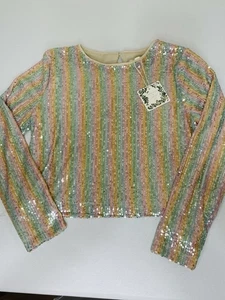 CHELSEA & VIOLET Mädchen Top, Streifen Pailletten, Größe L, Neu mit Etikett - Bild 1 von 8