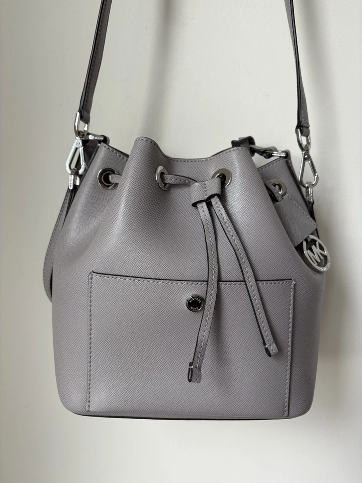 MICHAEL KORS GREENWICH Saffiano Leather Crossbody Bucket Bag Gray OBO - Image 1 of 4