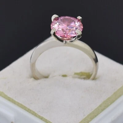 Сертифицированное кольцо с одним розовым бриллиантом 1,2 карата из стерлингового серебра 925 пробы с натуральным бриллиантом VVS1 - Изображение 1 из 4